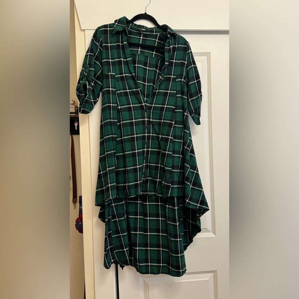 Fashion Nova Green Plaid Shirt Dress